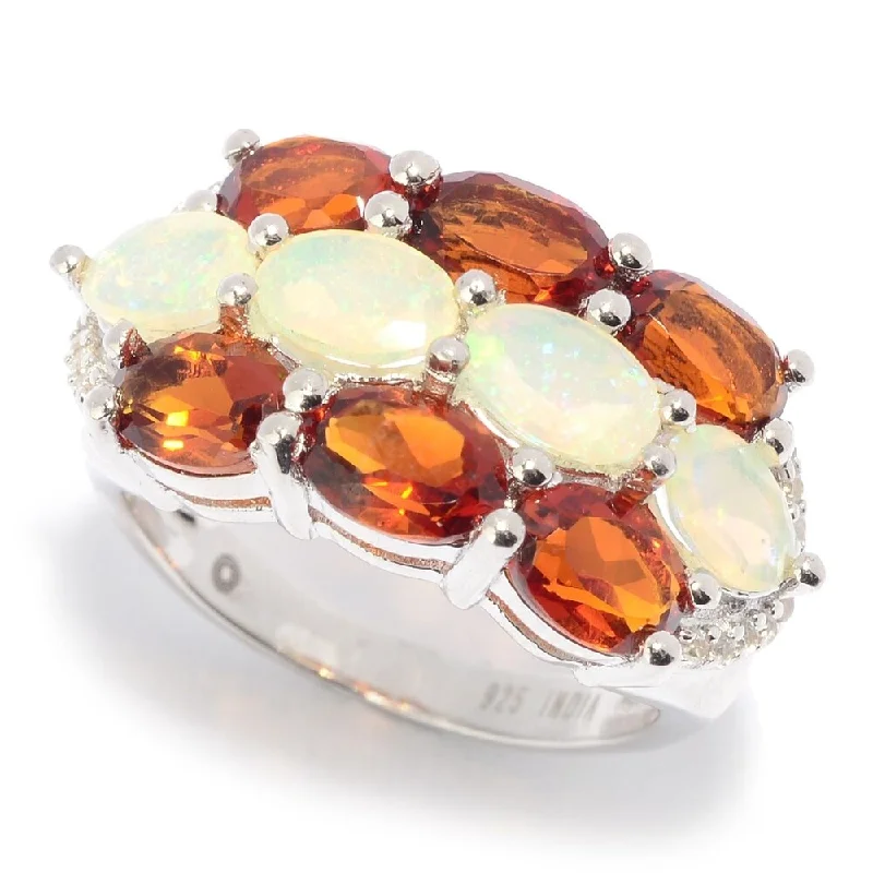 Women’s handmade rings-Sterling Silver Ethiopian Opal, Madeira Citrine & White Zircon Ring