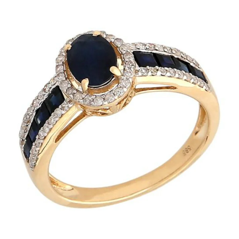 Women’s fashion statement rings-14Kt Gold Blue Sapphire and Diamond Ring