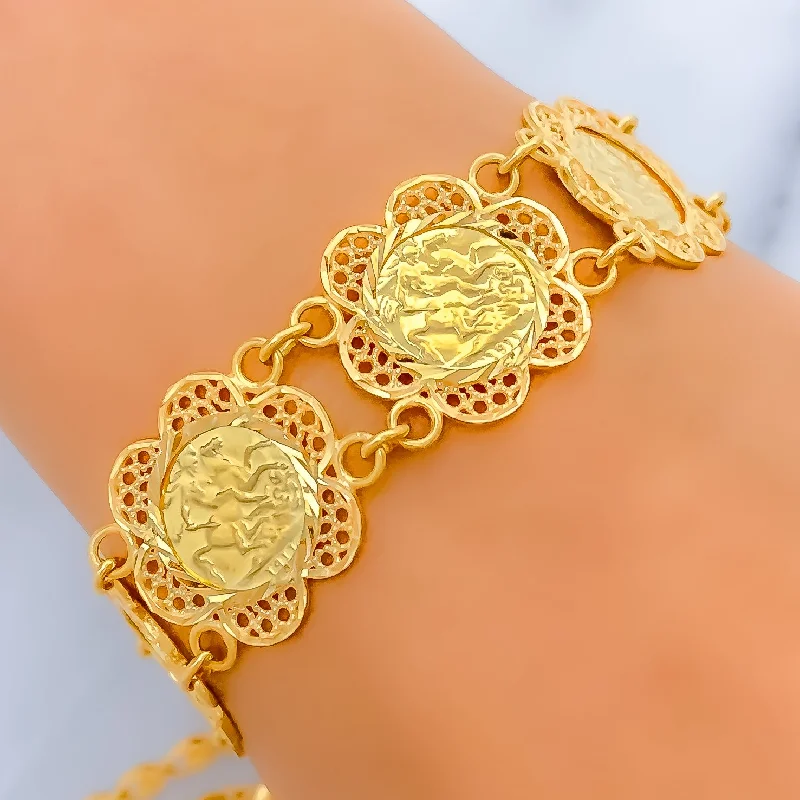 Women’s chic bangle-Women’s enamel bracelets-Exquisite Coin 21k Gold Bracelet w/ Hanging Charm