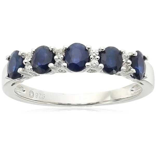 Women’s silver wedding rings-Ster Silver Blue Sapphire, White Zirconia 5-stone Stack Ring, Size 7