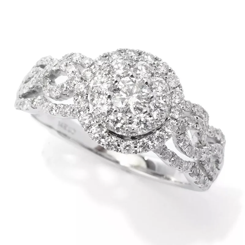 Women’s cubic zirconia rings-14K White Gold 1.00ctw Round Pave Diamond Ring - Size 7