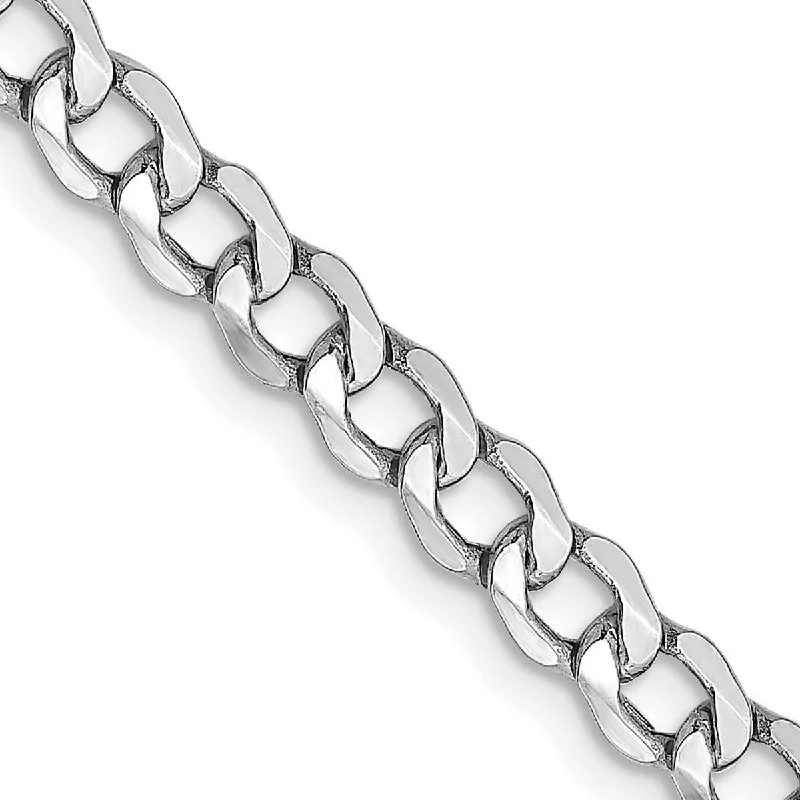 Women’s tennis bracelet-Curata 14k White Gold Hollow Polished Lightweight Lobster Claw Closure 4.3mm Semi solid Curb Link Chain Bracelet