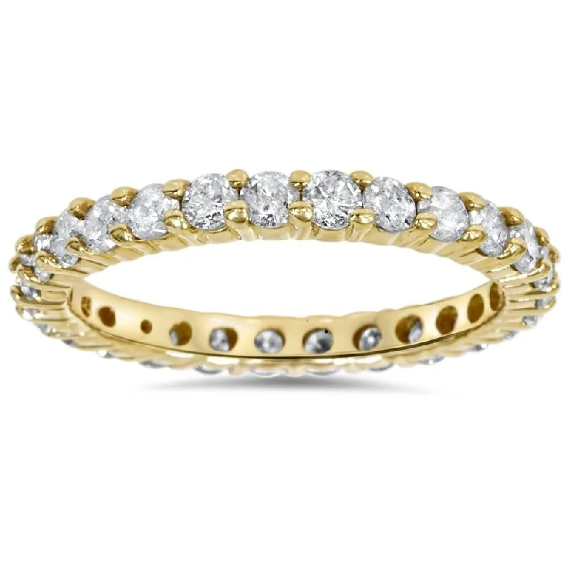 Women’s halo engagement rings-1 1/2ct Prong Diamond Eternity Ring 14K Yellow Gold