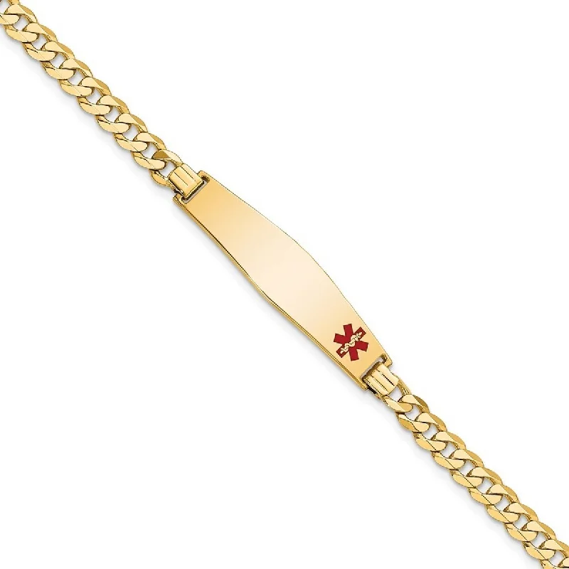 Women’s beaded bangle-Women’s leather and silver bracelets-Curata 14k Yellow Gold 8.5mm Engravable Medical Red Enamel Flat Curb Link ID Bracelet