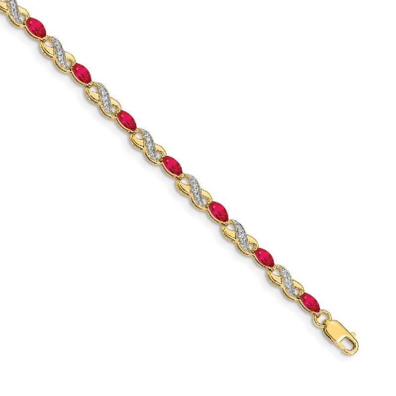 Women’s statement bracelet-Curata 3mm 14k Diamond and Ruby Bracelet