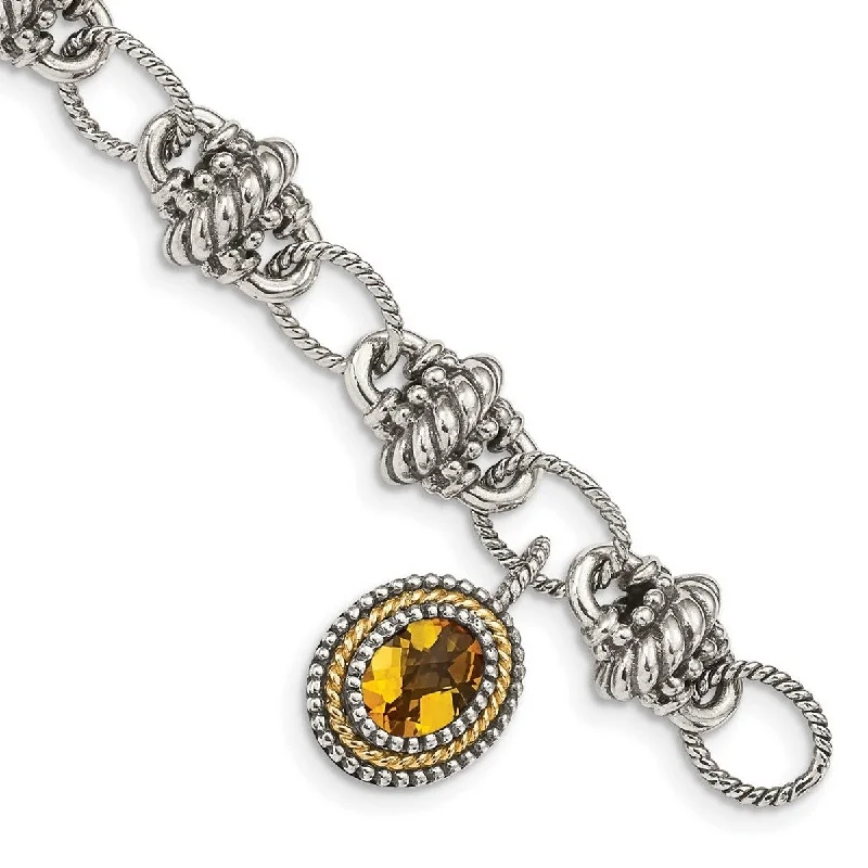 Women’s trendy gold bracelet-Curata 925 Sterling Silver Polished Fancy Lobster Closure With 14k Citrine Bracelet