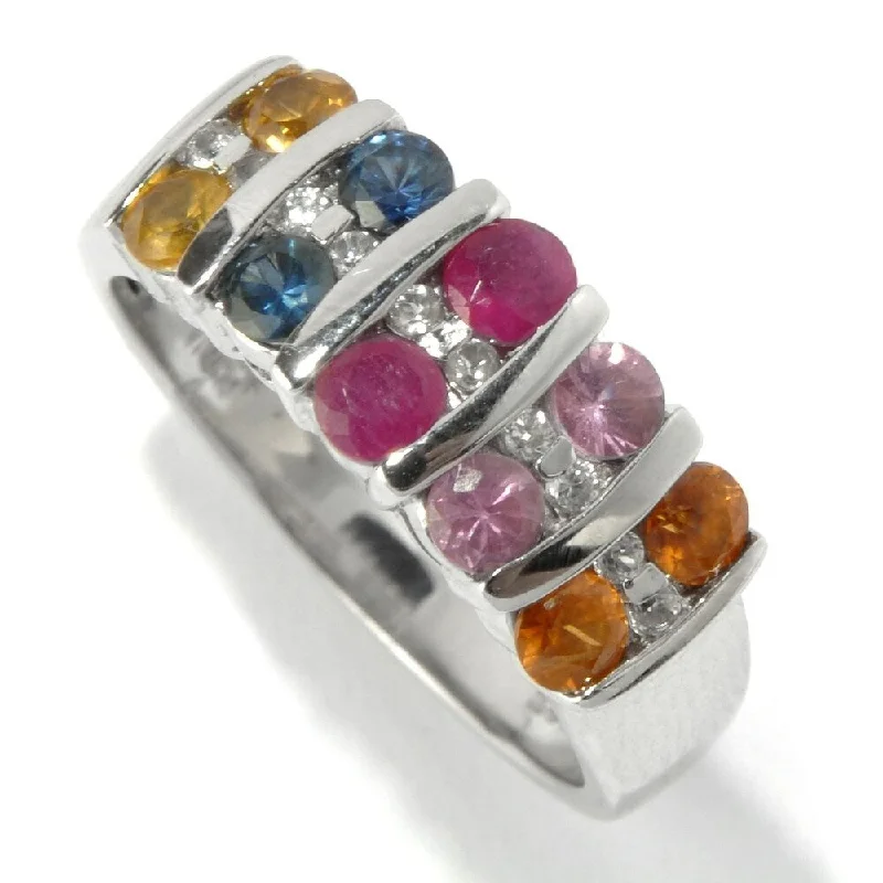 Women’s thick band rings-Sterling Silver 2.99Ctw Multi Sapphire Ring