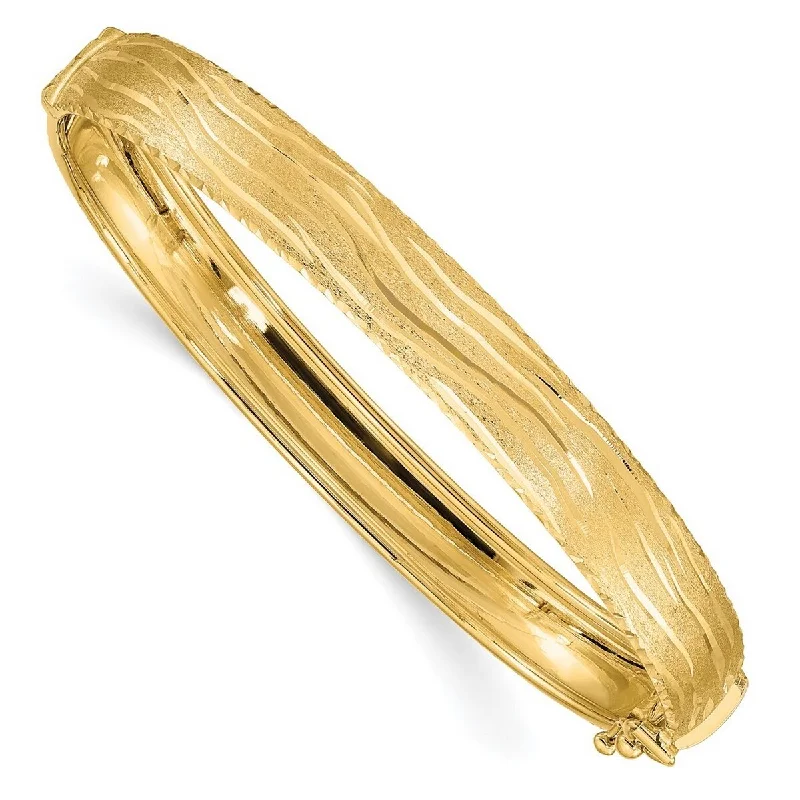 Women’s custom bracelet-Curata 14k Yellow Gold Sparkle Cut Textured Hinged Cuff Stackable Bangle Bracelet