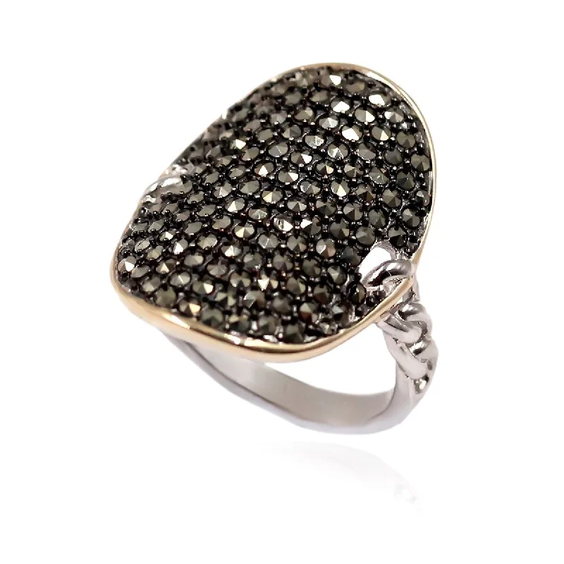 Women’s fashion rings-14k Gold and Sterling Silver Marcasite Ring