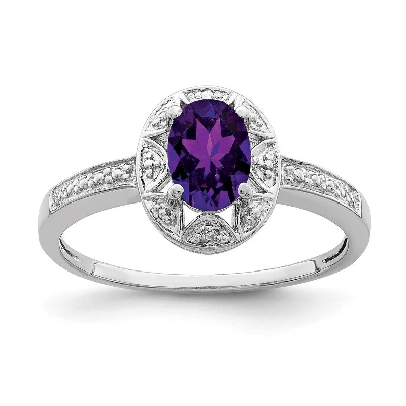 Women’s cushion cut rings-Curata 925 Sterling Silver Oval Polished Diamond and Amethyst Ring