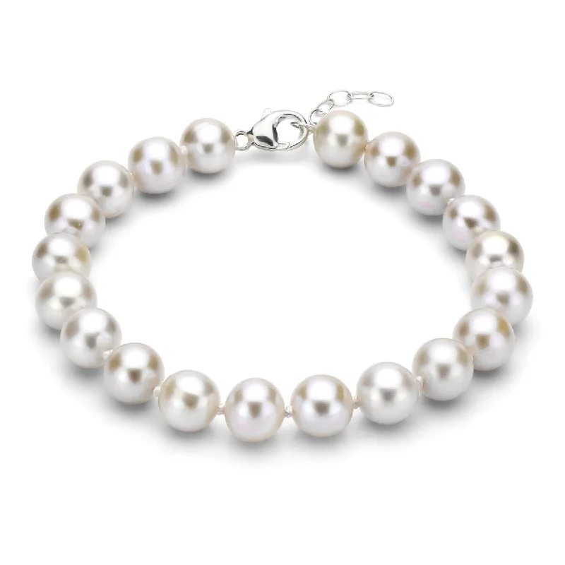 Women’s multi-strand bracelet-Women’s double bracelets-DaVonna Sterling Silver White Round Freshwater Pearl Bracelet (10-11 mm)