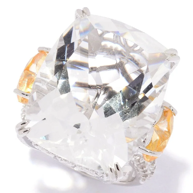 Women’s heart-shaped rings-Pinctore Ster Silver Yellow Quartz,White Quartz & White Topaz Ring, Size 7