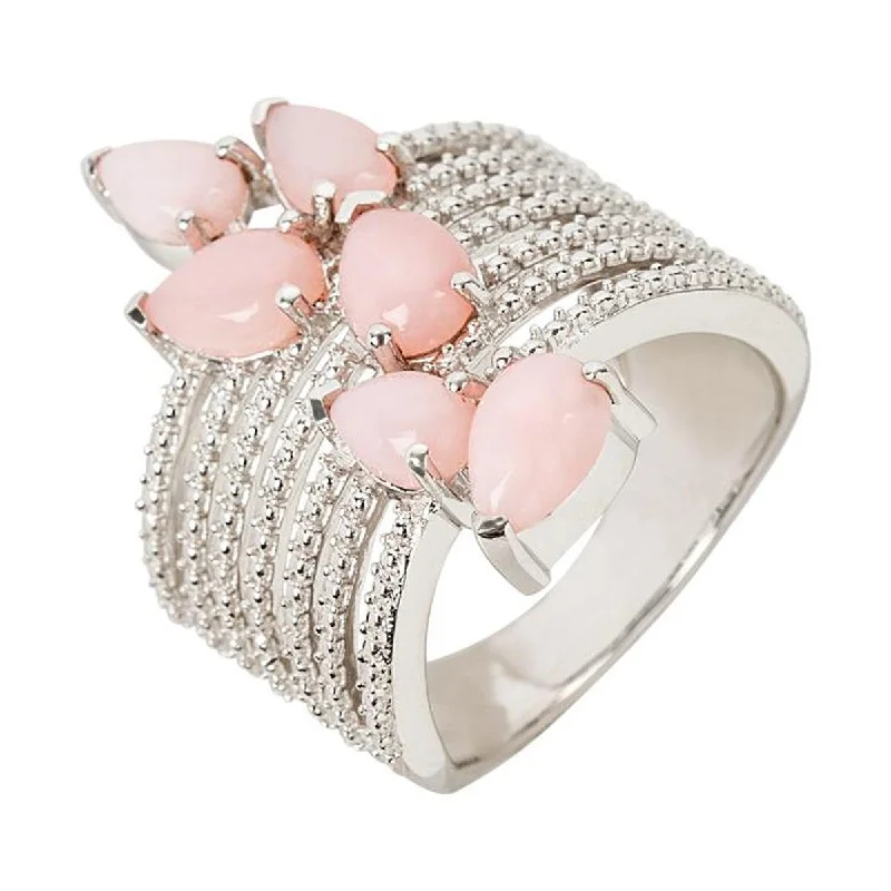 Women’s cocktail statement rings-925 Sterling Silver Pink Opal Ring