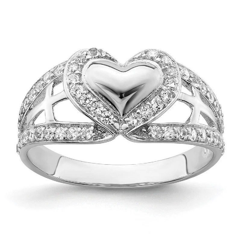 Women’s heart-shaped rings-Curata 925 Sterling Silver Polished and CZ Cubic Zirconia Simulated Diamond Heart Ring