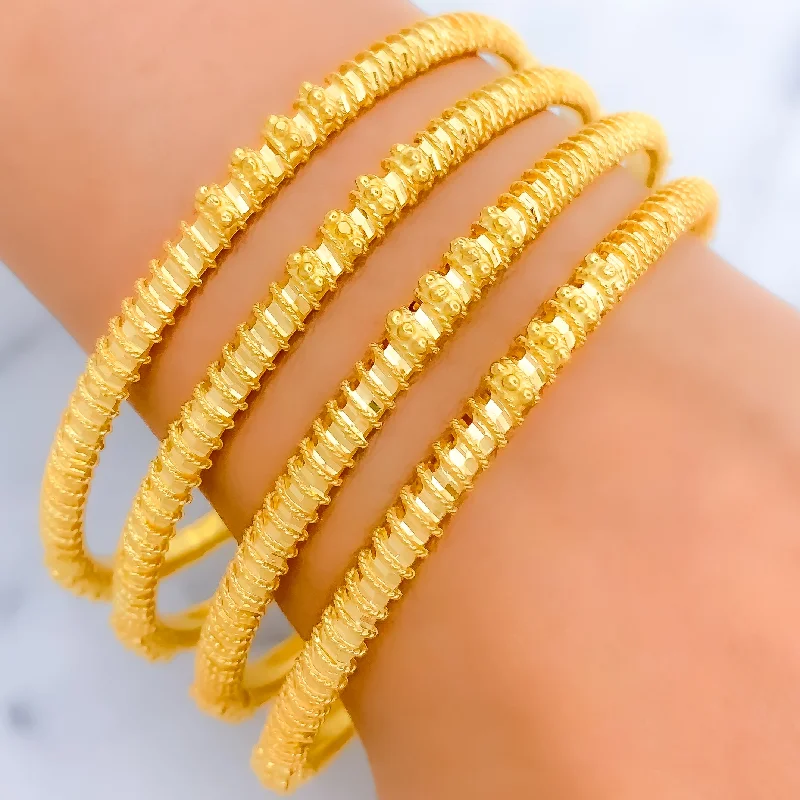 Women’s chic bangle-Traditional Engraved Striped 21k Gold Bangles