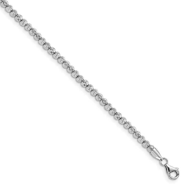 Women’s luxurious bracelet-Curata 10k White Gold Heavily Diamond-cut Bead Bracelet 7.5 Inch