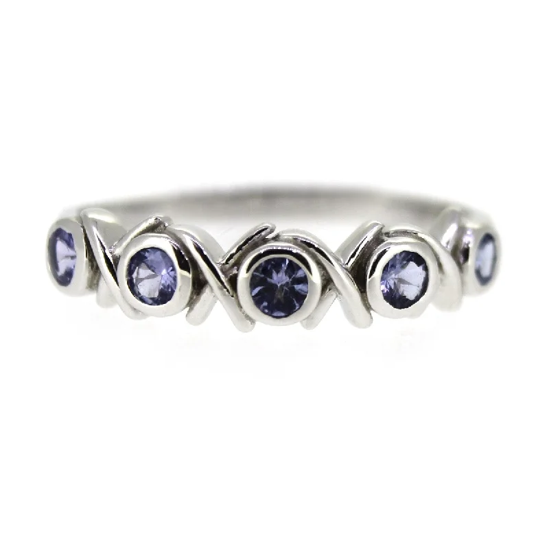 Women’s men’s style rings-925 Sterling Silver Tanzanite 5-Stone Ring