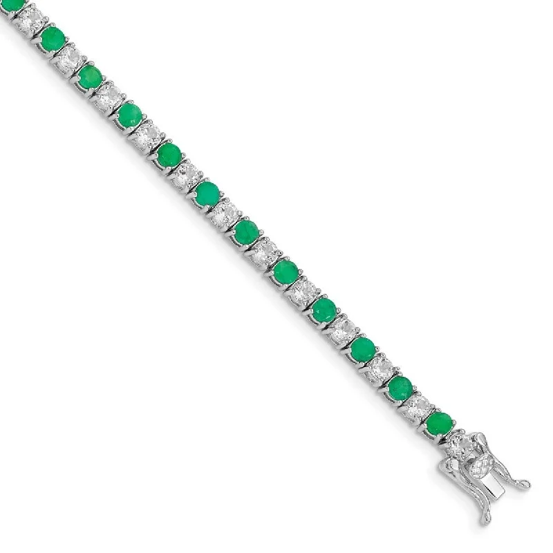 Women’s vintage bracelet-Curata 925 Sterling Silver Polished Box Catch Closure Emerald and CZ Cubic Zirconia Simulated Diamond Tennis Bracelet