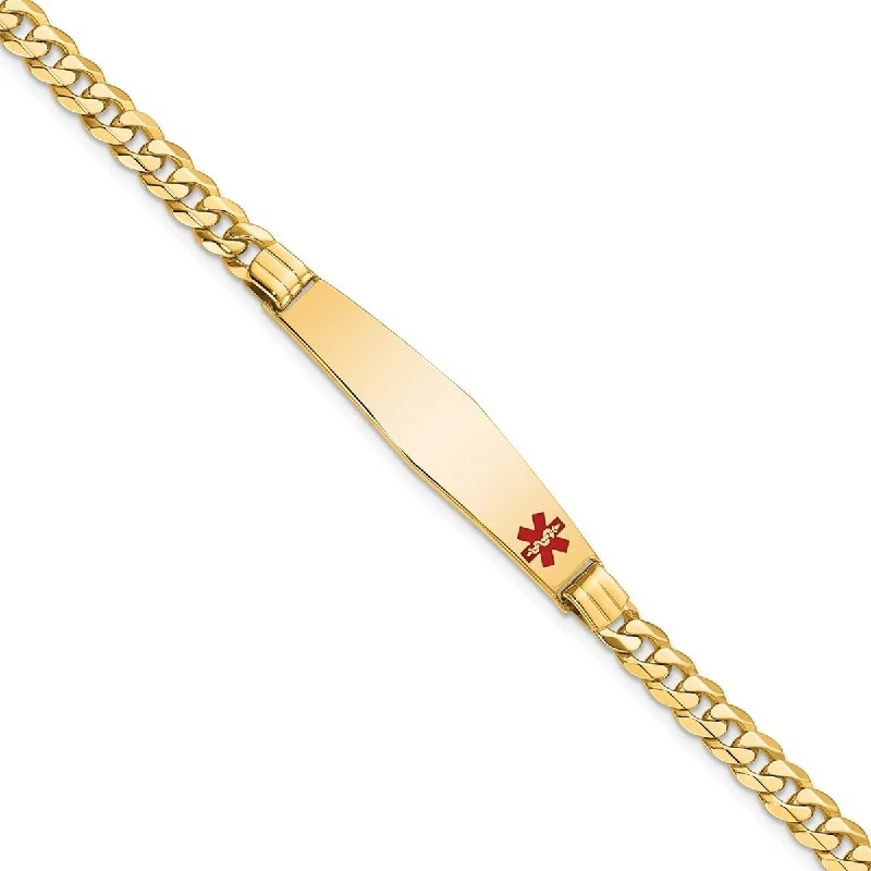 Women’s sparkling bracelet-Women’s animal print bracelets-Curata 14k Yellow Gold 9.5mm Engravable Medical Red Enamel Curb ID Bracelet