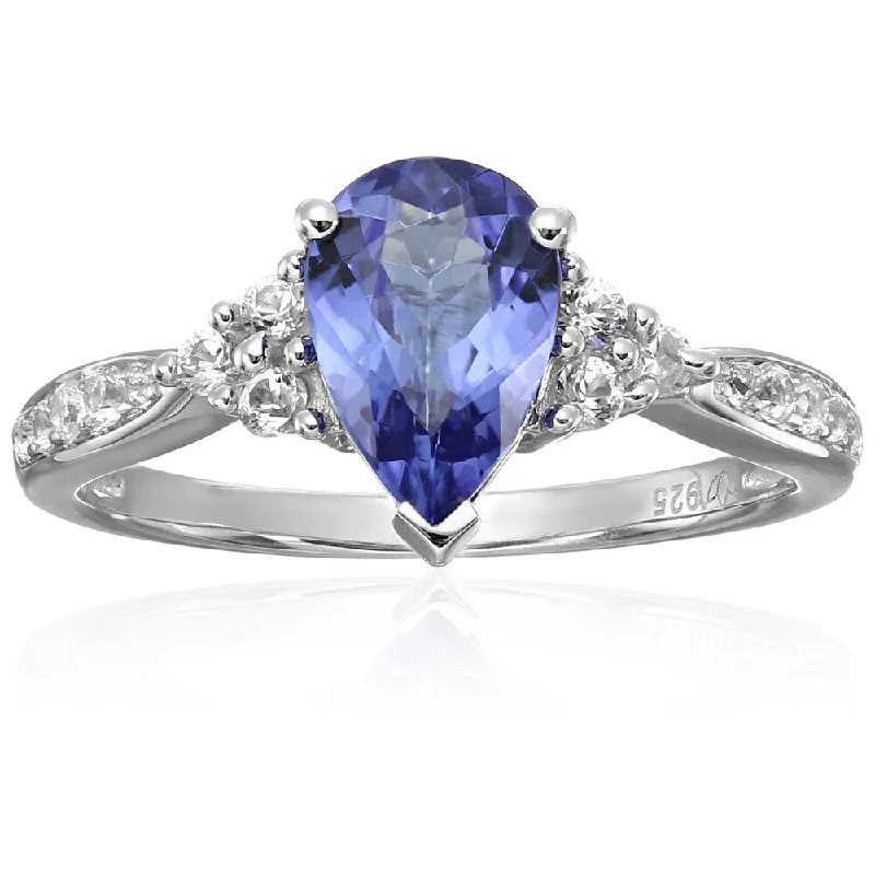 Women’s fancy diamond rings-Ster Silver AAA Tanzanite, Created White Sapphire Classic Ring, Size 7 - Blue