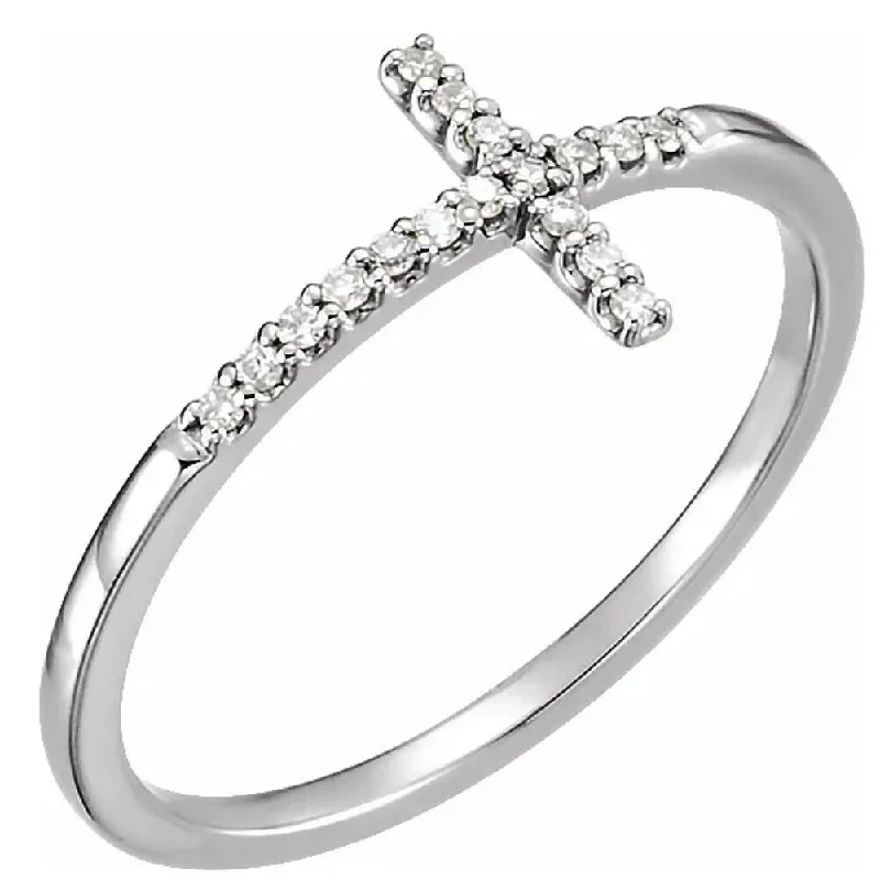 Women’s contemporary rings-White Gold Sideways Cross Diamond Ring