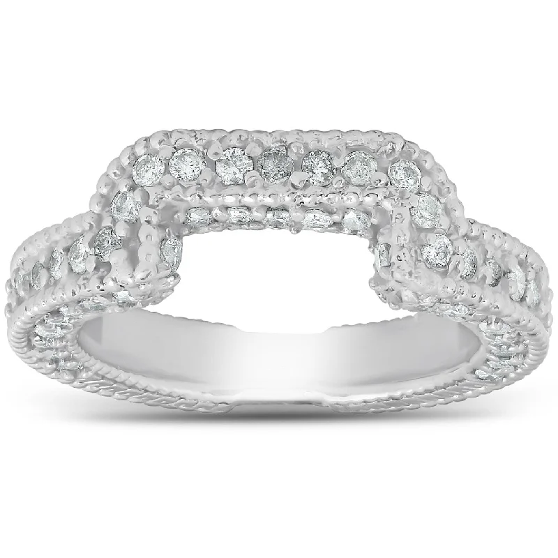 Women’s designer rings-3/4ct Vintage Curved Diamond Ring Guard White Gold