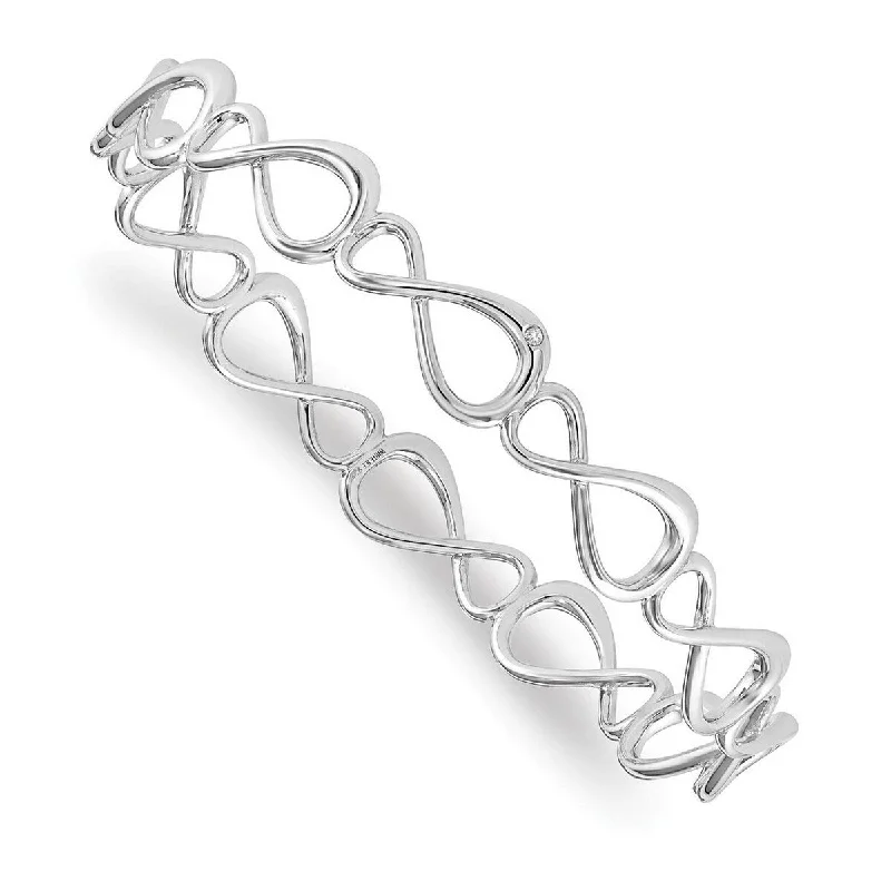 Women’s solid gold bracelet-Curata 925 Sterling Silver White Ice Diamond Infinity Symbol Cuff Stackable Bangle Bracelet