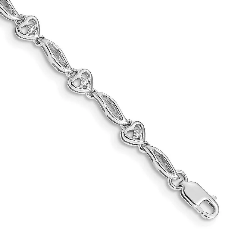 Women’s minimalist bracelet-Curata 14k White Gold Polished Diamond Love Heart Bracelet