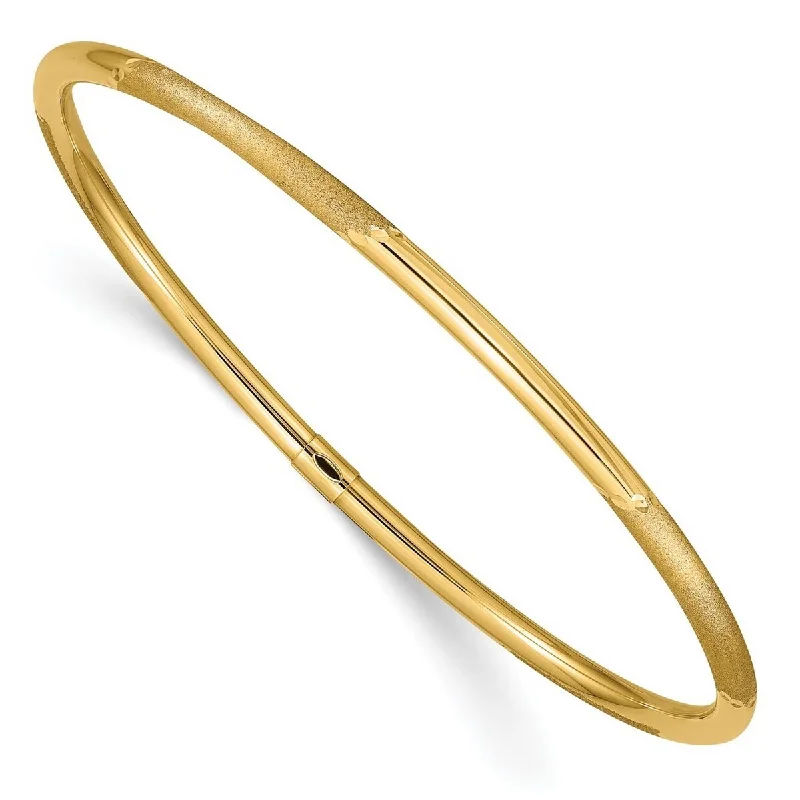 Women’s stretch bracelet-Curata 14k Yellow Gold 3mm Polished and Satin Finish Slip on Stackable Bangle Bracelet