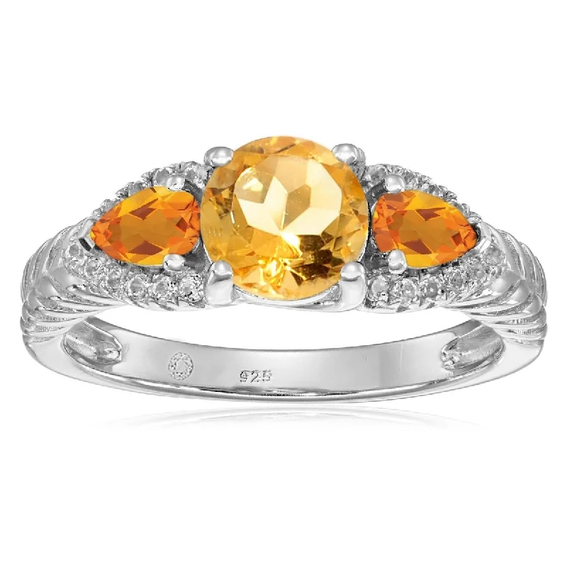 Women’s mixed metal rings-925 Sterling Silver Madeira Citrine and White Topaz Ring