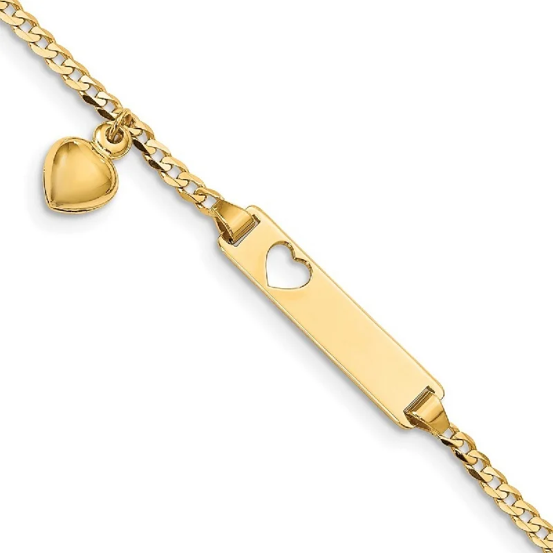 Women’s tennis bangle-Curata 14k Yellow Gold Baby ID Curb with Heart Dangle Bracelet - 6 Inch