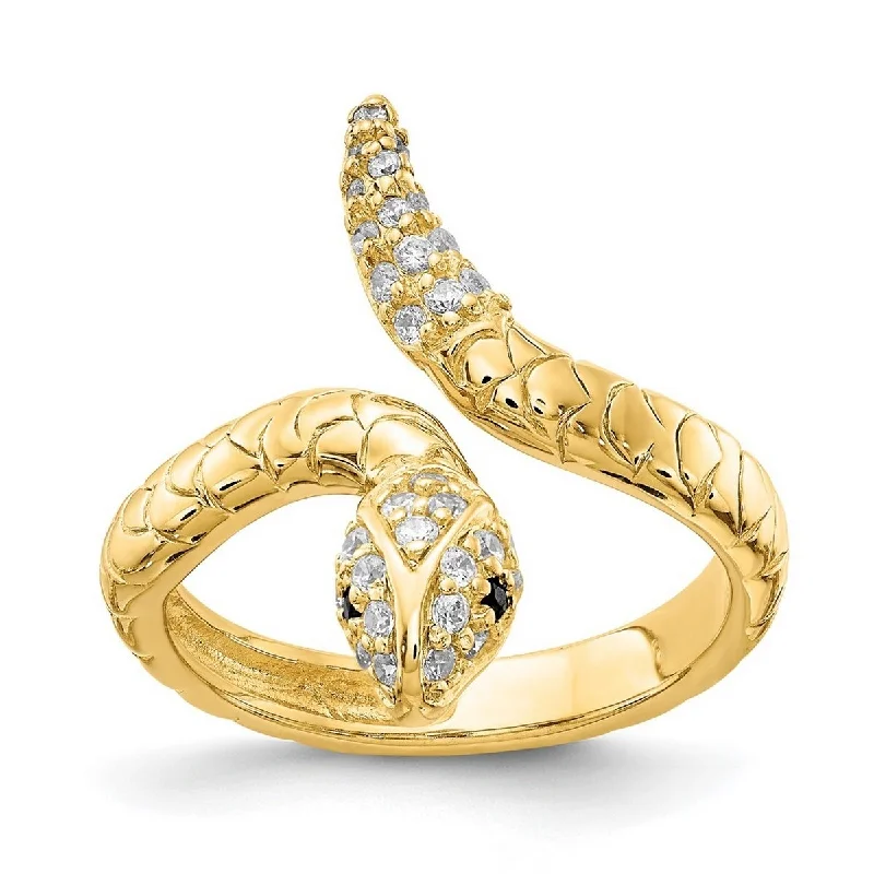 Women’s large stone rings-Curata Gold Plated 925 Sterling Silver CZ Cubic Zirconia Simulated Diamond Snake Ring