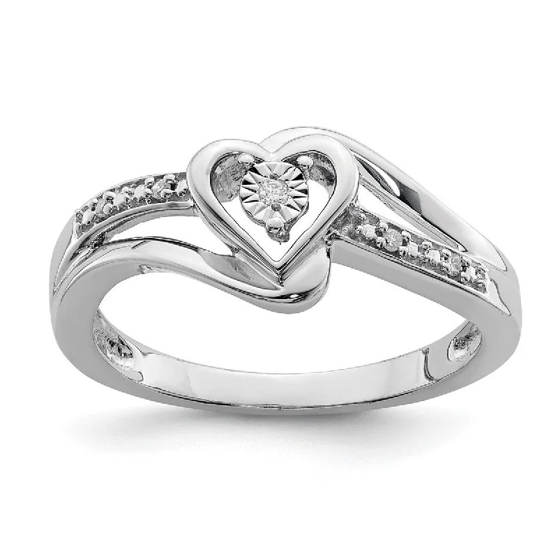 Women’s textured rings-Curata 925 Sterling Silver Polished Diamond Love Heart Ring