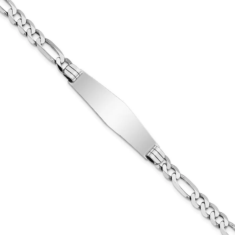 Women’s crystal bracelet-Curata 10.5mm 14k White Gold Engravable Figaro Link Soft Diamond Shape ID Bracelet 8 Inch