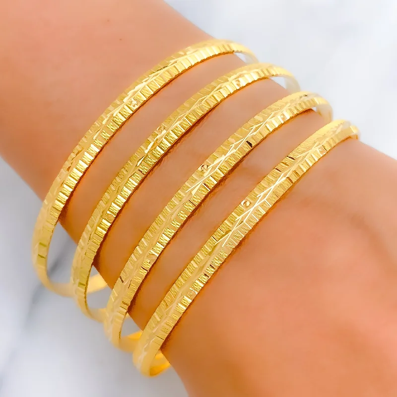 Women’s silver cuff bracelet-Women’s statement bracelets-Engraved High Finish 22k Gold Bangles