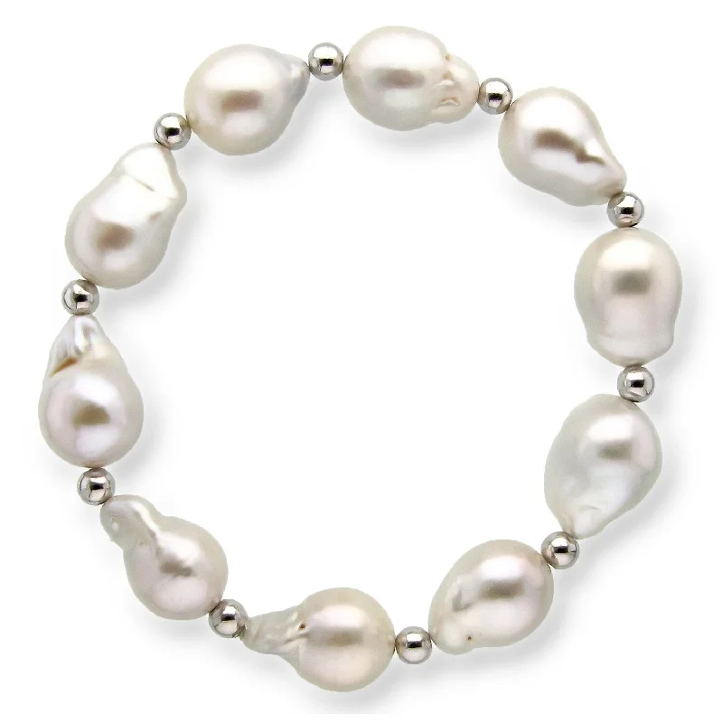 Women’s open bangle-Women’s delicate bangles-DaVonna Baroque Freshwater Pearl 11-13mm Endless Bracelet 7.5 Inches