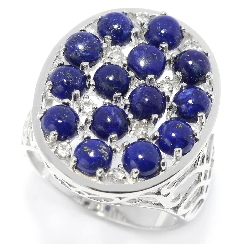 Women’s contemporary rings-Sterling Silver Lapis lazuli & White Topaz Oval Shaped Ring