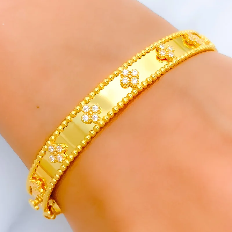 Women’s hammered bangle-Ritzy CZ Clover Bangle Bracelet