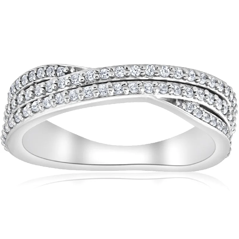 Women’s bohemian rings-3/4ct Diamond Multi Row Wide Right Hand Ring 10k White