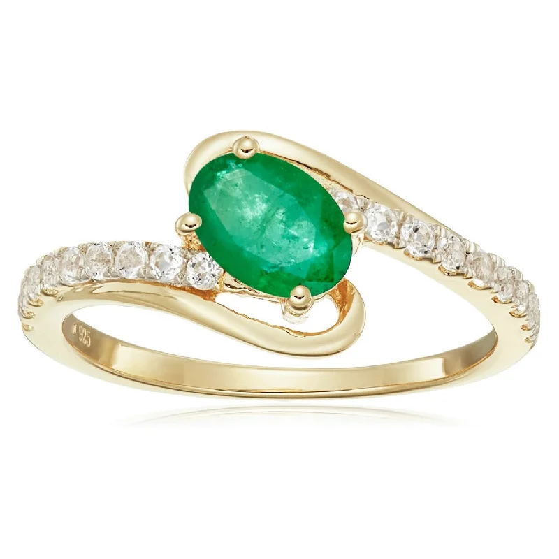 Women’s unique rings-925 Sterling Silver Sakota Emerald and White Topaz Ring