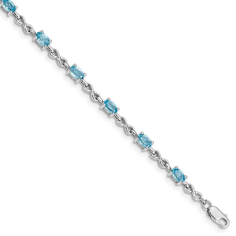 Women’s bamboo bracelet-Curata 925 Sterling Silver Polished Lobster Claw Closure Blue Topaz Bracelet