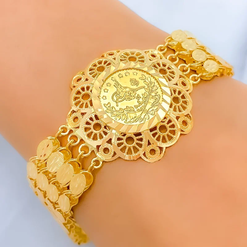 Women’s adjustable bangle-Women’s classic bracelets-Fancy Floral Coin Bracelet