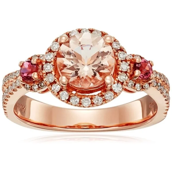 Women’s adjustable gemstone rings-10k Rose Gold Morganite, Pink Tourmaline Diamond Classic Ring, Size 7