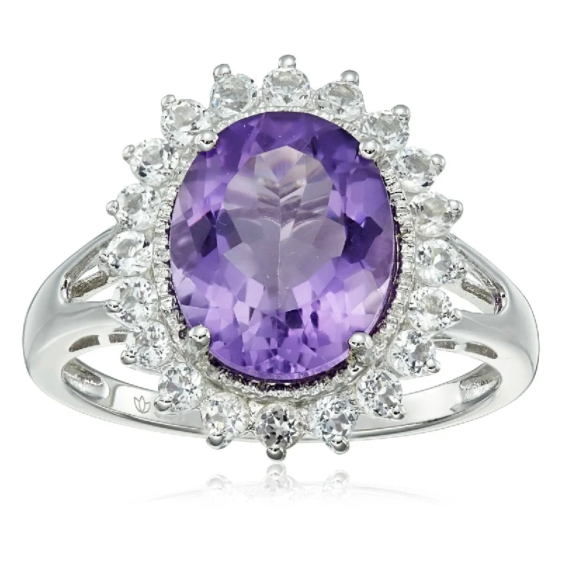 Women’s minimalist rings-925 Sterling Silver African Amethyst and White Topaz Ring