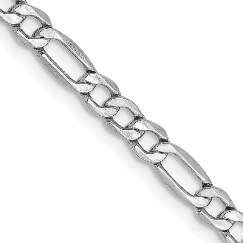 Women’s diamond bangles-Curata 14k White Gold 3.5mm Semi-solid Figaro Chain Bracelet - 9 Inch