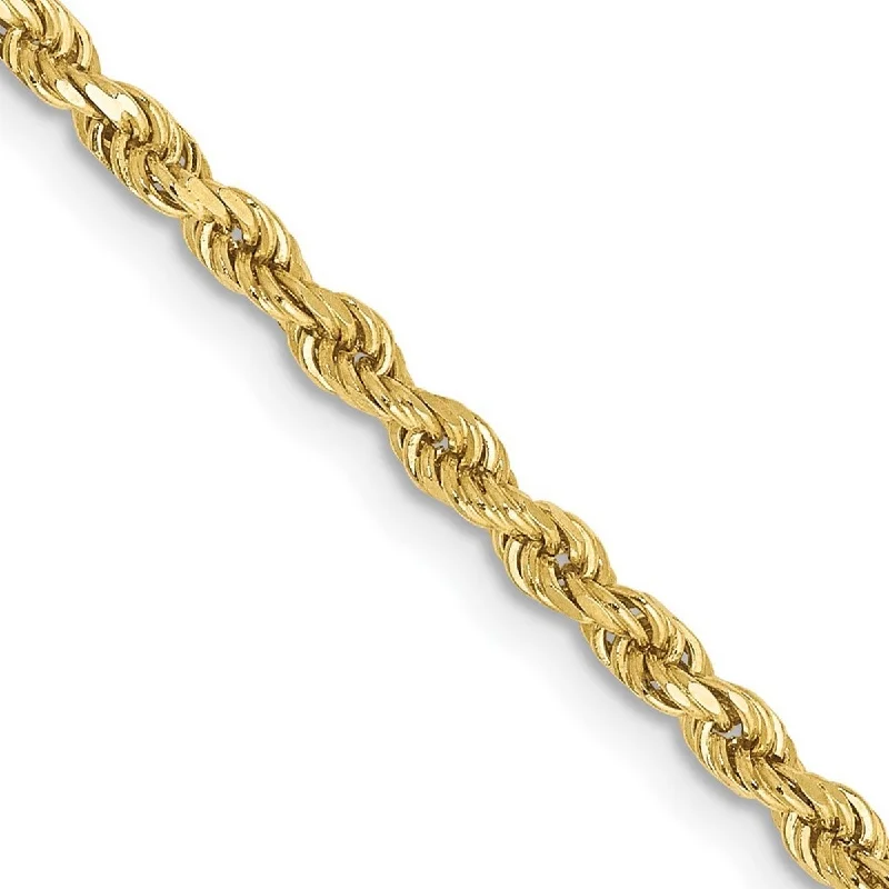 Women’s luxury bracelet-Curata 10k Yellow Gold 7" Solid 2.5mm Sparkle Cut Rope Chain Bracelet