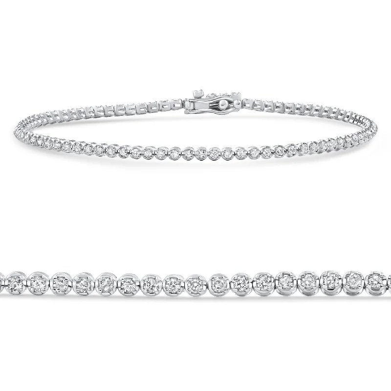 Women’s elegant bangles-Women’s beaded charm bracelets-White Gold 1Ct TW Natural Diamond Tennis Line Bracelet 7"