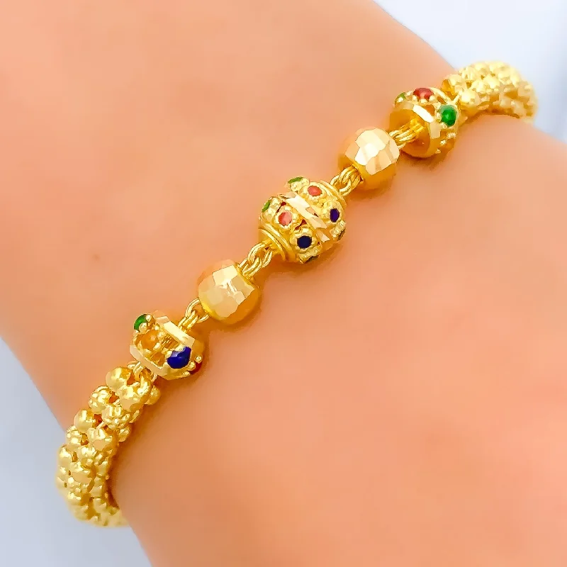 Women’s gold-plated bracelet-Women’s lucky bracelets-Colorful Meena 22k Gold Bracelet