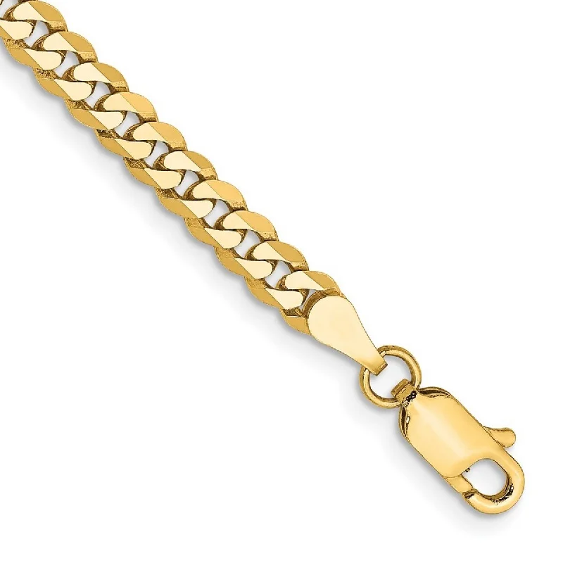 Women’s layered bracelet-Curata 10k Yellow Gold 3.9mm Flat Beveled Curb Chain Bracelet