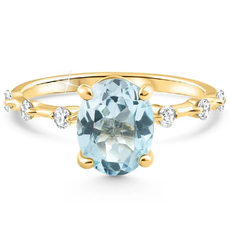 Women’s wedding band rings-2 1/4Ct Oval Blue Topaz Diamond Ring White or Yellow Gold Lab Grown